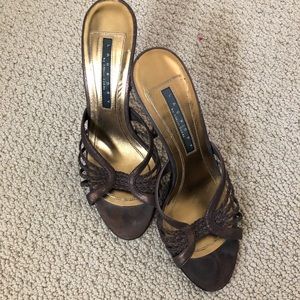 Chocolate brown w/bronze undertones suede mules